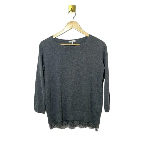 Joie Women’s Hilano Lace-Hem Wool/Cashmere Pullover Sweater in Grey Size XS - Picture 5 of 10